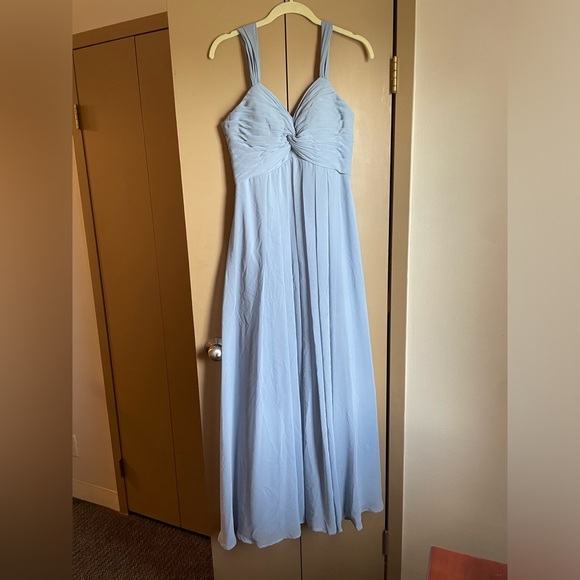 AZAZIE Kaitlynn Dusty Blue Empire Ruched Chiffon Convertible Dress - Picture 4 of 6